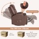 Brown 360-degree swivel massage recliner chair with remote, featuring adjustable reclining, heating, and cup holders.