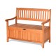 Wooden storage bench with a flip-top lid, made of eucalyptus in natural teak color, ideal for patio and garden use.