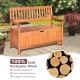 33-gallon wooden storage bench made of solid eucalyptus wood with a flip-top lid, ideal for patio or garden use.