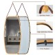 Full-length modern wall mirror with bamboo frame and adjustable leather strap, ideal for bedroom or living room decor.