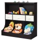 Freestanding brown cubby bin storage organizer with three baskets, ideal for toys, books, and children's accessories.