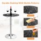 Round height adjustable bistro bar table with black faux marble top, 360° swivel design, ideal for dining and parties.