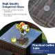 Tempered glass coffee table with a smooth surface, part of a 6-piece black patio rattan furniture set for outdoor use.