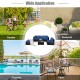 L-shaped 6-piece outdoor patio rattan furniture set with blue cushions, ideal for garden, poolside, or balcony use.