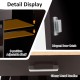 Close-up of the kitchen island cart's adjustable shelf and glossy metal handles for easy access and storage.