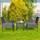 3-piece outdoor rattan patio conversation set with gray cushions, perfect for relaxing in the backyard or patio.