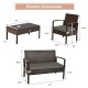 Patio rattan furniture set featuring a loveseat, two single chairs, and a coffee table, ideal for outdoor relaxation.