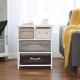 Woven basket nightstand with four drawers in neutral tones, perfect for stylish storage in bedrooms or living spaces.