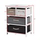 Storage drawer nightstand with four woven baskets, white wood frame, ideal for bedrooms and versatile organization.