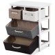 Woven basket cabinet bedside table with four drawers in neutral colors, perfect for stylish organization in any room.