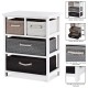 Storage drawer nightstand with four woven baskets in neutral colors, perfect for organizing in bedrooms or entryways.