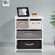 Woven basket nightstand with four drawers in neutral colors, ideal for stylish storage in bedrooms or living spaces.