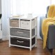 Woven basket nightstand with four drawers and spacious top, perfect for bedroom organization and stylish decor.