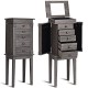 Standing jewelry cabinet organizer with wooden legs, five drawers, and side swing doors for ample storage and elegant.