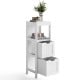 Multifunctional white bathroom storage cabinet with 2 large drawers and 1 open shelf for space-saving organization.
