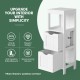 Multifunctional white bathroom floor cabinet with 2 large drawers and 1 open shelf for ample storage and organization.