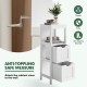 Multifunctional white bathroom floor cabinet with 2 large drawers and open shelf for organized storage and modern decor.