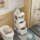 Modern white bathroom floor cabinet with 2 drawers and open shelf, offering stylish storage and organization.