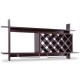Side view of the wall mount wine rack in walnut finish, featuring a sleek design and space for wine glasses and decor.
