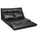 Foldable black PU leather leisure sofa bed with two pillows, adjustable backrest for versatile seating and relaxation.