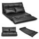 Black foldable PU leather leisure sofa bed with two pillows, fully reclined position for ultimate relaxation and.