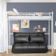 Black foldable PU leather leisure sofa bed with two pillows, adjustable backrest, perfect for small spaces and.