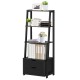 4-tier ladder bookshelf in black with 2 drawers, ideal for storage and display in living room or bedroom.