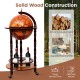 16th Century wood globe wine bar stand with solid wood construction and removable lower shelf for versatile use.