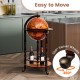 16th Century wood globe wine bar stand with 360° swivel wheels, featuring a solid wood construction and removable shelf.