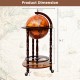 16th Century wood globe wine bar stand with dimensions, featuring solid wood construction and a removable lower shelf.