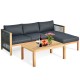 3-piece patio acacia sofa set with nylon armrest, featuring thick cushions, perfect for outdoor relaxation.