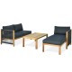 3 Piece patio acacia sofa set with nylon armrest, featuring thick cushions, perfect for outdoor relaxation.