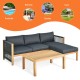 3-piece patio acacia sofa set with nylon armrest and thick cushions, perfect for outdoor relaxation by the poolside.