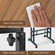 Height adjustable knob and stable steel base of the walnut mobile standing desk for versatile workspace use.