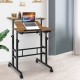 Mobile standing desk with adjustable height and tilting surface, featuring a walnut finish and sturdy steel frame for.
