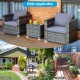 3-piece patio rattan furniture bistro sofa set with cushioned gray seats, ideal for outdoor spaces like gardens and.