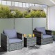 Two cushioned gray chairs and a coffee table from the 3 Pieces Patio Rattan Furniture Bistro Sofa Set for outdoor.