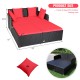Spacious outdoor rattan daybed with red cushions, highlighting the ample seating area for lounging and outdoor.