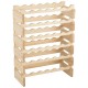 Modular wooden wine rack with an arc-shaped design, showcasing a side view of six shelves for storing 36 bottles.