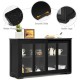 Kitchen storage cabinet with glass sliding doors in black, featuring a spacious top and solid wood construction for.