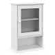 White wall-mounted medicine cabinet with glass door and adjustable shelves for efficient bathroom storage.