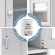 Close-up of the white bathroom wall-mounted medicine cabinet showcasing the tempered glass door and round handle.