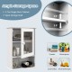 White wall-mounted bathroom cabinet with adjustable shelves, featuring a single door and ample storage for towels and.