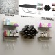 Wall mount wine rack set in black with diamond design, featuring storage shelves for bottles and glasses.