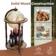 17-inch wooden globe liquor bottle wine rack on wheels, featuring an old world map and natural eucalyptus wood.