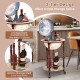 17-inch wooden globe wine rack with wheels, featuring 4 compartments for bottles and glasses, perfect for stylish.