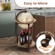 17-inch wooden globe liquor bottle rack with 360° swivel wheels, featuring an old world map design for stylish wine.