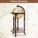 17-inch wooden globe liquor bottle rack with wheels, featuring an old world map design and elegant craftsmanship.