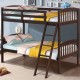 Solid wood twin bunk bed in coffee finish showcasing a stylish design with cozy bedding and secure guardrails for.