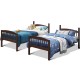 Solid wood twin bunk beds in coffee finish with detachable ladder, designed for safety and versatility in children's.